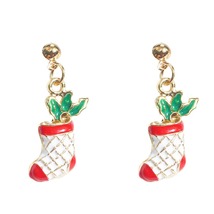 Red &amp; White Enamel 18K Gold-Plaetd Holly Stockings Drop Earrings - £10.38 GBP