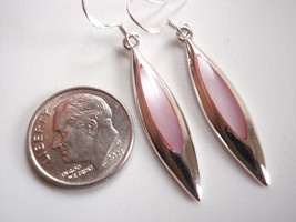 Pink Mother of Pearl 925 Sterling Silver Dangle Earrings      Long and Sleek - £14.46 GBP