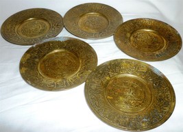 VINTAGE SOLID BRASS BRONZE TURKISH DECORATIVE COASTERS SET OF 6 - £30.30 GBP