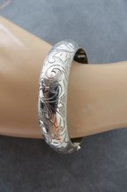 Vintage Bracelet Siam Sterling Silver Niello Thailand Hinged Bangle Leaf... - $65.00