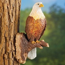 Solar Bald Eagle Tree Hanger Perched on Branch Statue Outdoor Yard Garde... - $34.94
