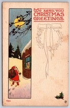 Art Deco Santa Claus Full Moon Christmas Blessings UNP DB Postcard K9 - £11.18 GBP