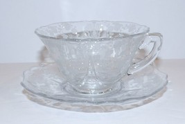 BEAUTIFUL VINTAGE CAMBRIDGE GLASS ROSE POINT CLEAR 2 3/8&quot; TEA CUP &amp; SAUCER - £19.91 GBP