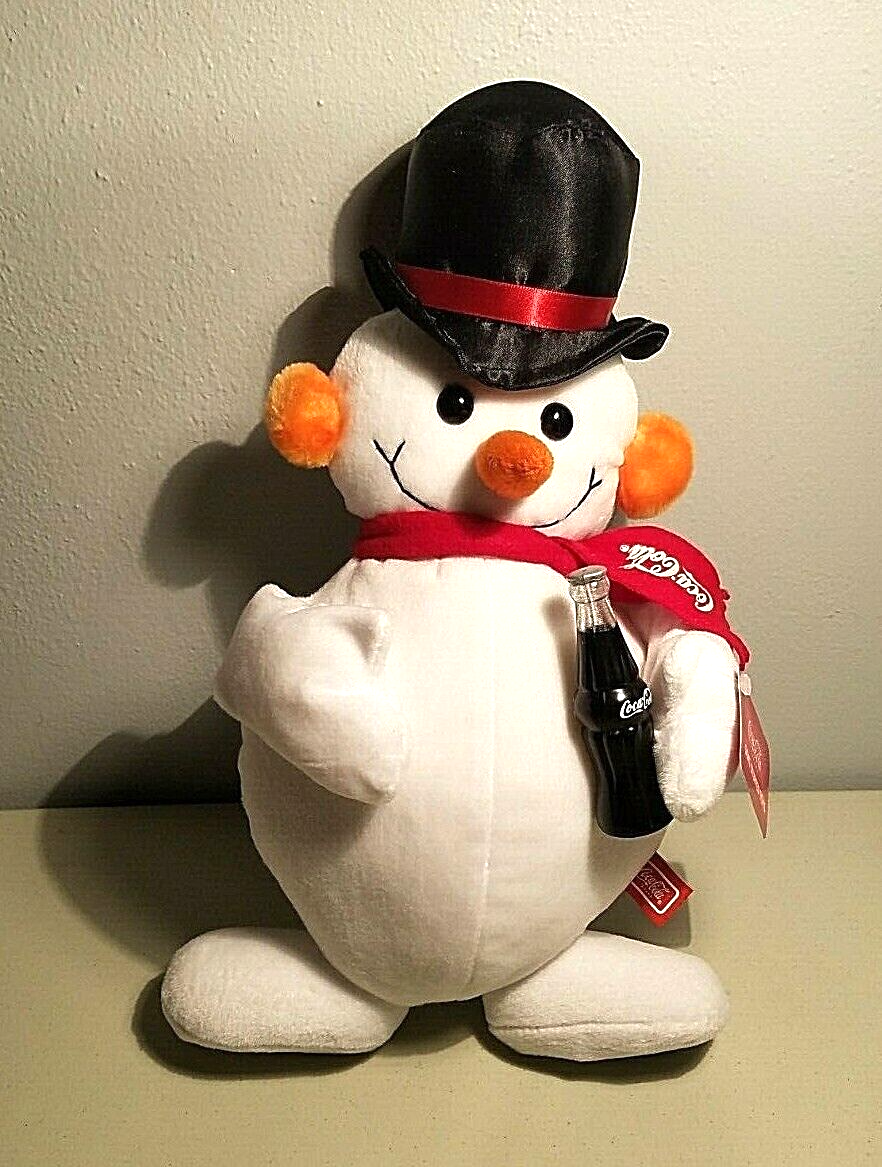 Coca Cola Snowman Plush 1998 15" Tall With Hat Scarf Coke Bottle - $13.91