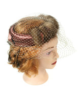 Vintage Mink Fur Pillbox Hat Headpiece Rose Copper Satin Fabric Netting ... - £27.30 GBP
