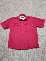 Wrangler 100% Cotton Short Sleeve Button Up Red Shirt Men&#39;s Large - £6.30 GBP