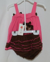 I Love Baby Hot Pink Brown Sun Dress Ruffle Bloomers Size 80cm 1 to 2 Year Old image 2