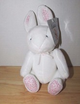 Carters Plush White pink flower ears feet Bunny Rabbit Rattle baby toy w... - $13.50