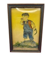 Vintage Framed Farm Little Boy Here Pal Dog Lost Glass Picture Artwork 6x4 “ - £37.27 GBP