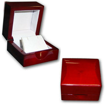 Cherry Rosewood Solid Red Wood Leather Earring Pendant Jewelry Box - £11.85 GBP