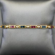 4.25Ct Princess Cut Ruby Sapphire &amp; Diamond Tennis Bracelet 14k Yellow Gold Over - £126.69 GBP