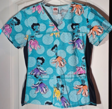 Betty Boop Mermaid Scrub Top Blue sz Medium - £11.07 GBP