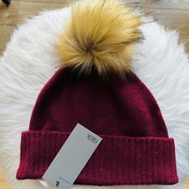 Nordstrom Faux Fur Cashmere Pompom Beanie Hat, Burgundy, 100% Cashmere, NWT - $46.75