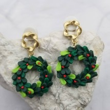 Christmas Wreath Polymer Clay Earrings - $13.86