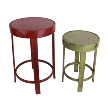 Nostalgic Metal Nesting Stools Set of 2 Round Planter Pot Stand Outdoor Endtable - £74.63 GBP