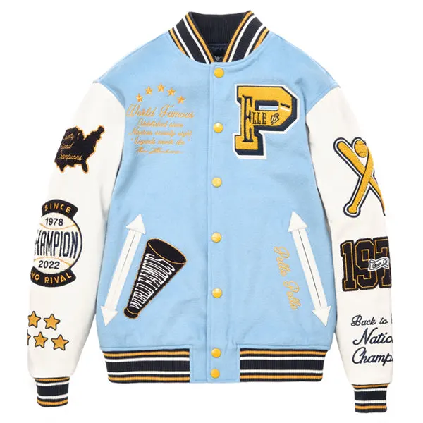 Pelle Pelle Full-Snap Unisex Wool &amp; Leather Varsity Jacket- Light Blue/W... - $945.36 MXN+