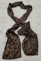 Chicos Animal Print Feathered Heart Scarf Sequined Brown Tan Rectangle S... - $12.34