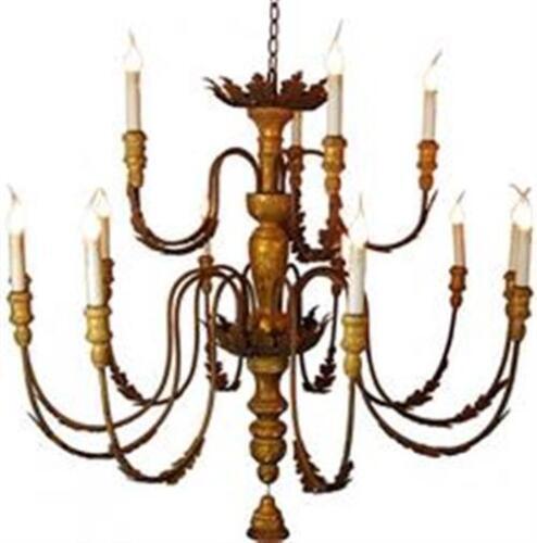 Primary image for Chandelier Turned Painted Oxidized Rustic Gold Distressed Metal Han