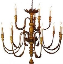 Chandelier Turned Painted Oxidized Rustic Gold Distressed Metal Han - £1,422.51 GBP