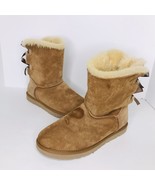 UGG Australia 1002954 BAILEY BOW Chestnut Suede Sheepskin Ankle Boots  W... - £31.49 GBP