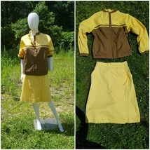 Vintage 1970-80s Abvien Yellow reversable windbreaker skirt set 2pc W28&quot; - £28.27 GBP