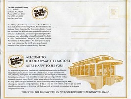The Old Spaghetti Factory 30th Anniversary Menu &amp; Napkin Spokane Washington  - £17.12 GBP