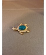 Gold Tone Turtle with Green Stone Jewel on their back Brooch - $27.44 CAD