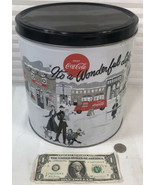 COKE COCA COLA RARE LARGE CHRISTMAS TIN BUCKET IT&#39;S A WONDERFUL LIFE MOV... - $34.54