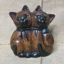 Thailand Hand Carved Brown Wood Cats Figure Sweet Kitties Rustic Cottage... - £21.80 GBP