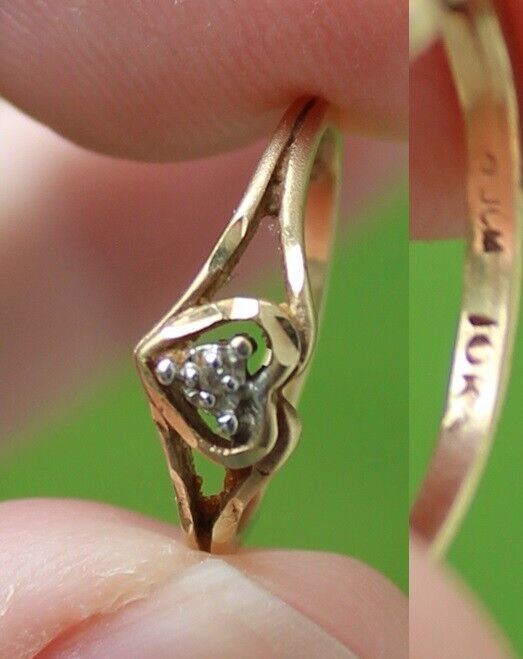 Primary image for size 2.5 gold ring Estate Sale! 10k GOLD solid ring DIAMOND womens "JCM" TESTED