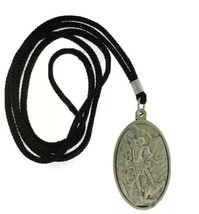  1 3/4&quot; Saint Michael Medal Guardian Angel Pendant Necklace Black Cord I... - £7.73 GBP