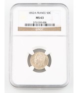 1852-A France 50 Centimes Silver Coin MS-63 NGC Paris 50c Cent KM-793 - $916.32 CAD