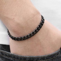 3-11mm Men&#39;s Bracelet Black Stainless Steel Cuban link Chain Bracelets Male Jewe - £10.92 GBP