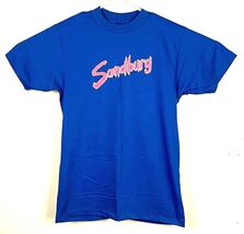 Vtg "SANDBURG" T Shirt-M-Blue-Hot Pink Letters-Single Stitch-Made USA - $18.74