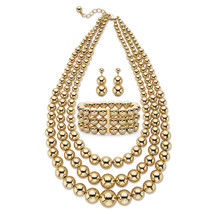 PalmBeach Jewelry Goldtone Beaded 3-Piece Jewelry Set - £42.72 GBP