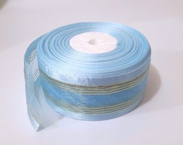 1-5/8&quot; 4cm - 33yd Lt Blue organza ribbon w/ Gold Metallic Stripes w/o wired - £8.68 GBP