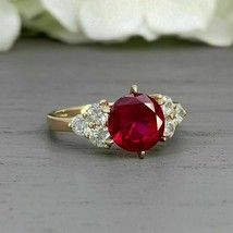 2.20Ct Imitación Redondo Rojo Rubí Diamante Boda Anillo 14K Oro Amarillo Chapado - £69.40 GBP