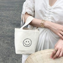 Mini Canvas Tote Bag Women Small Cute Smile Printing Top-handle Bag 2022 Female  - £15.21 GBP