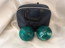 Lot of 2 Heelco Duck Candle Pin Bowling Balls Green White Swirl Blue Bag... - $59.39