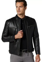 HOT Men Jacket Black Leather Handmade Genuine Lambskin Stylish Biker Sof... - $116.25+
