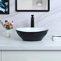 Davivy 15.7&#39;&#39; X 13.4&#39;&#39; Matte Black Oval Vessel Sink With Pop Up Drain,Bathroom - £93.38 GBP