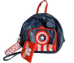 Marvel~Captain America~Small-Mini-Backpack+case/wallet~Kids~School~Trave... - £29.09 GBP