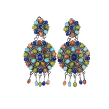 Large Southwestern sterling multi-stone cluster dangle earrings - £133.96 GBP