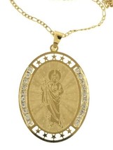 San Judas Tadeo - Saint Jude Thaddeus Medal 18K Gold Plated Medalla with 20 inch - £11.77 GBP