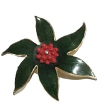 Vintage MOD Enamel Green  Poinsettia Pin Brooch - £10.38 GBP