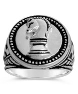 Knights Chess  Mens Coin ring   Sterling silver .925 - $92.07