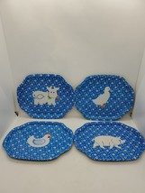 Vintage Farm Animals Metal Snack Trays Cow Duck Pig Chicken Set of 4 Matching - £7.10 GBP