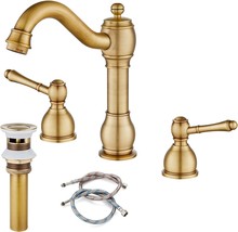 Gotonovo Antique Brass Widespread Bathroom Faucet For 3 Hole Sink With Double - £64.25 GBP