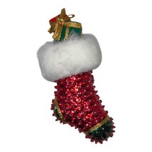 Vintage Push Pin Ornament Sequin Beaded, Red, Green Christmas Stocking H... - $12.20