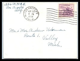 1934 US Cover - Los Angeles, California to Valley, Washington D25 - $2.96